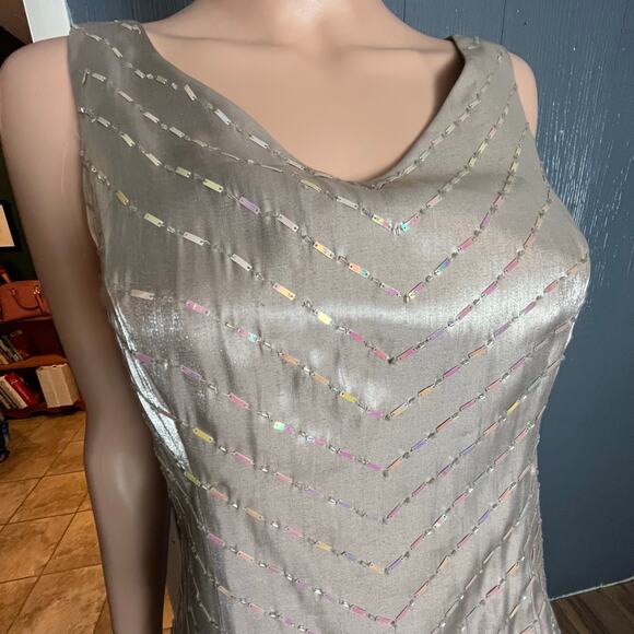 Alex Evenings Beaded Tan Maxi Dress 6P Slinky Mother of Bride New Years Glam - Picture 3 of 7